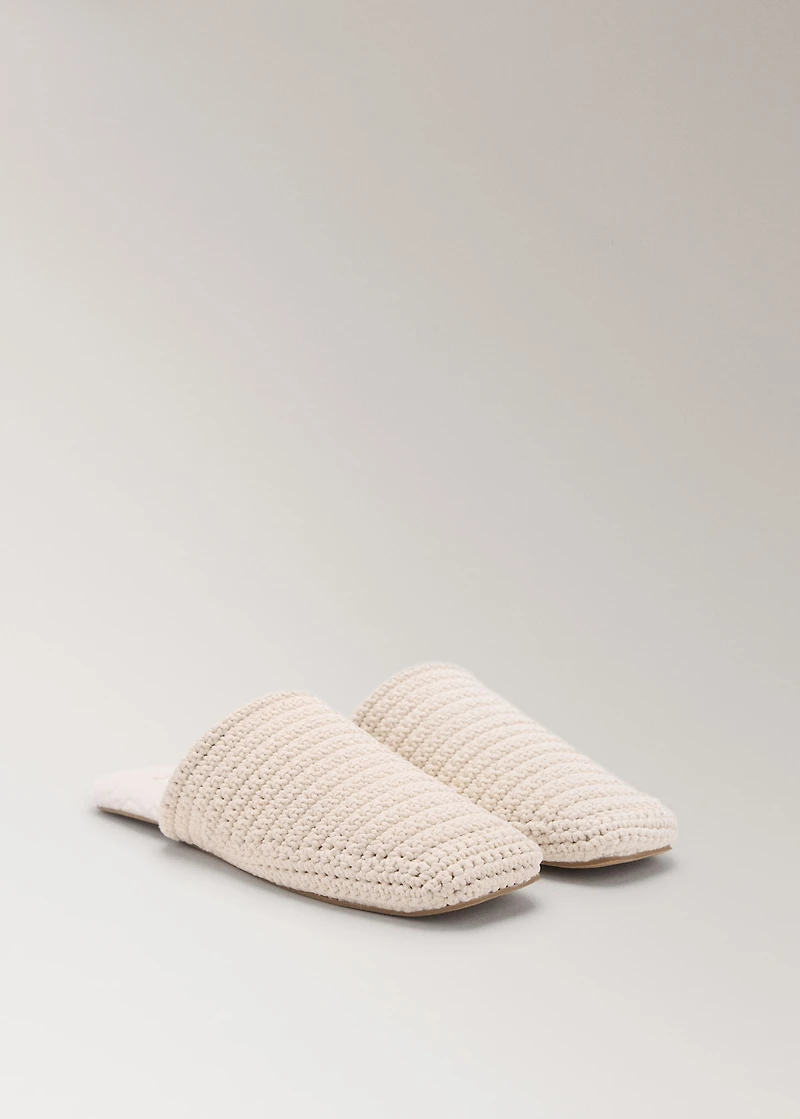 Crochet mule slippers with shearling lining