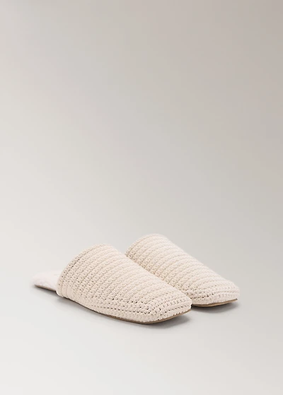 Crochet mule slippers with shearling lining