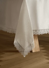 Linen-jacquard floral lace tablecloth for 6 to 8 diners