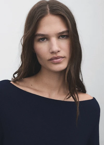 Fine-knit boat-neck sweater