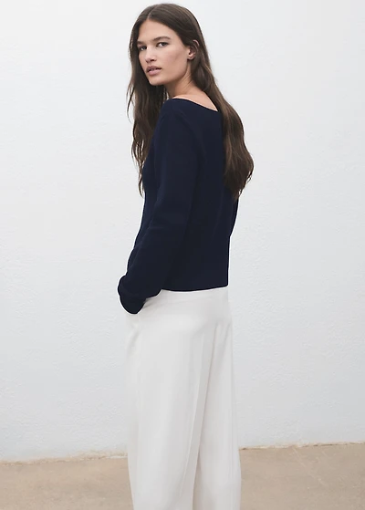 Fine-knit boat-neck sweater