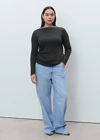 Long-sleeved boat-neck t-shirt