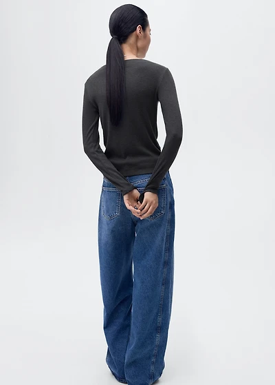 Long-sleeved boat-neck t-shirt