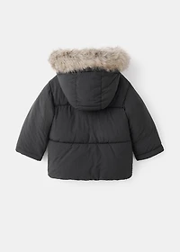 Puffer coat with fur-effect hood