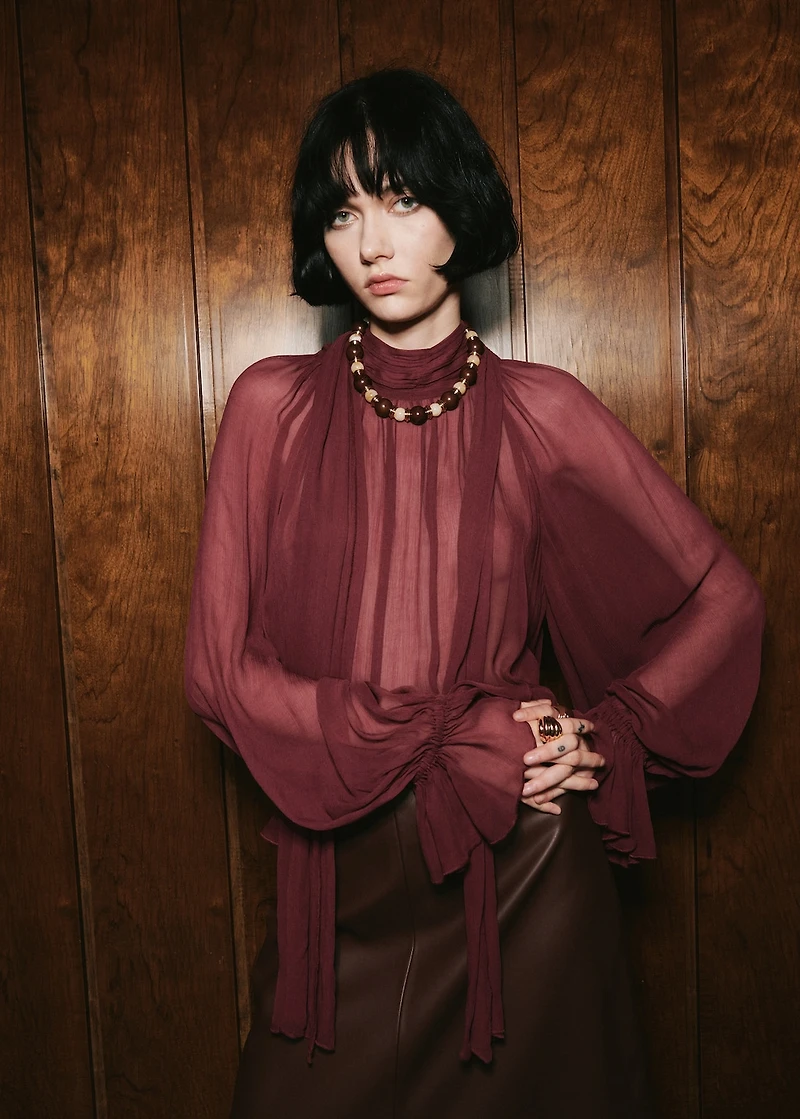 Semi-transparent blouse with foulard