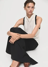 Blouse with draped collar and contrasting trim