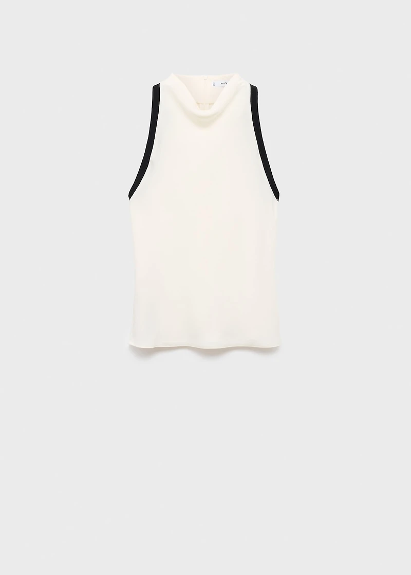 Blouse with draped collar and contrasting trim