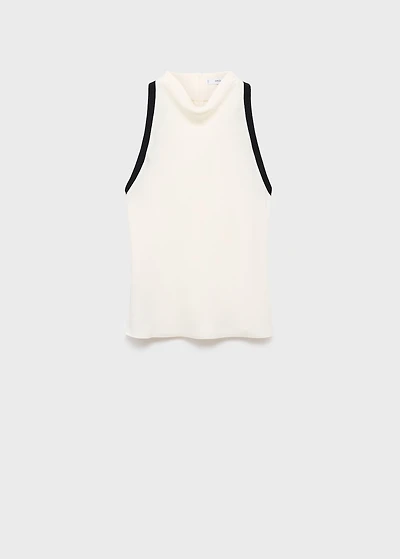 Blouse with draped collar and contrasting trim