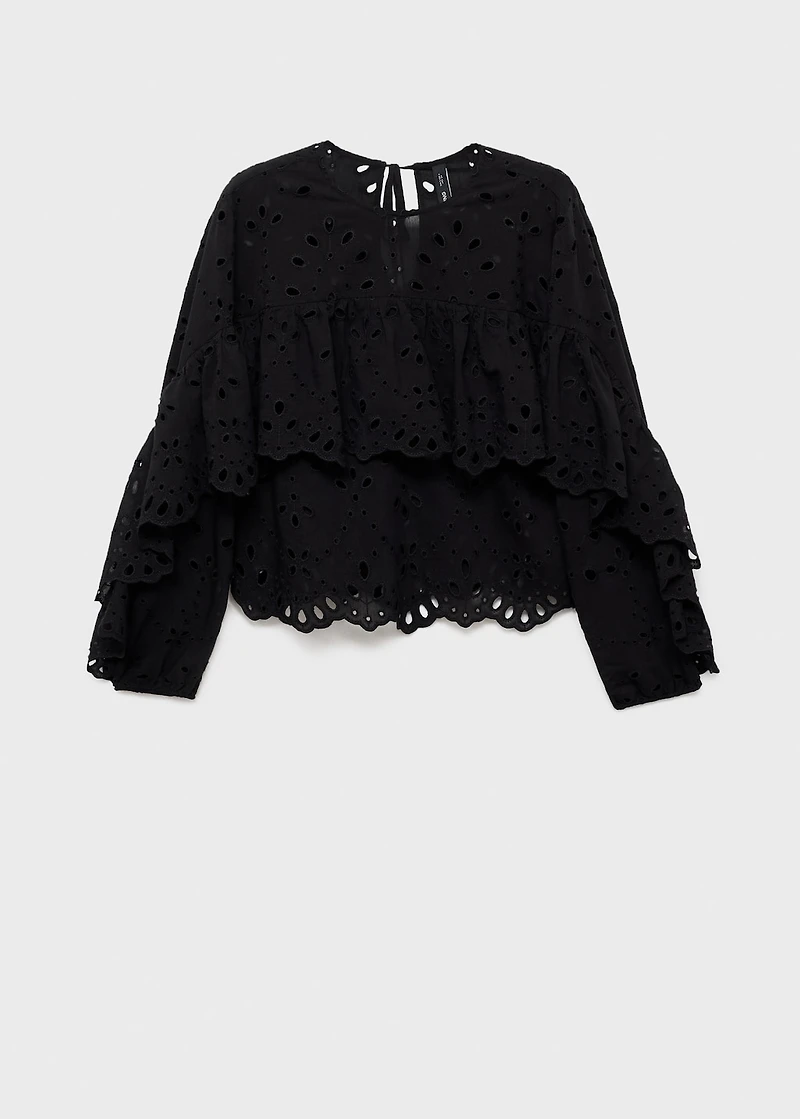 Blouse with embroidered eyelet ruffles