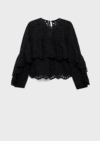Blouse with embroidered eyelet ruffles