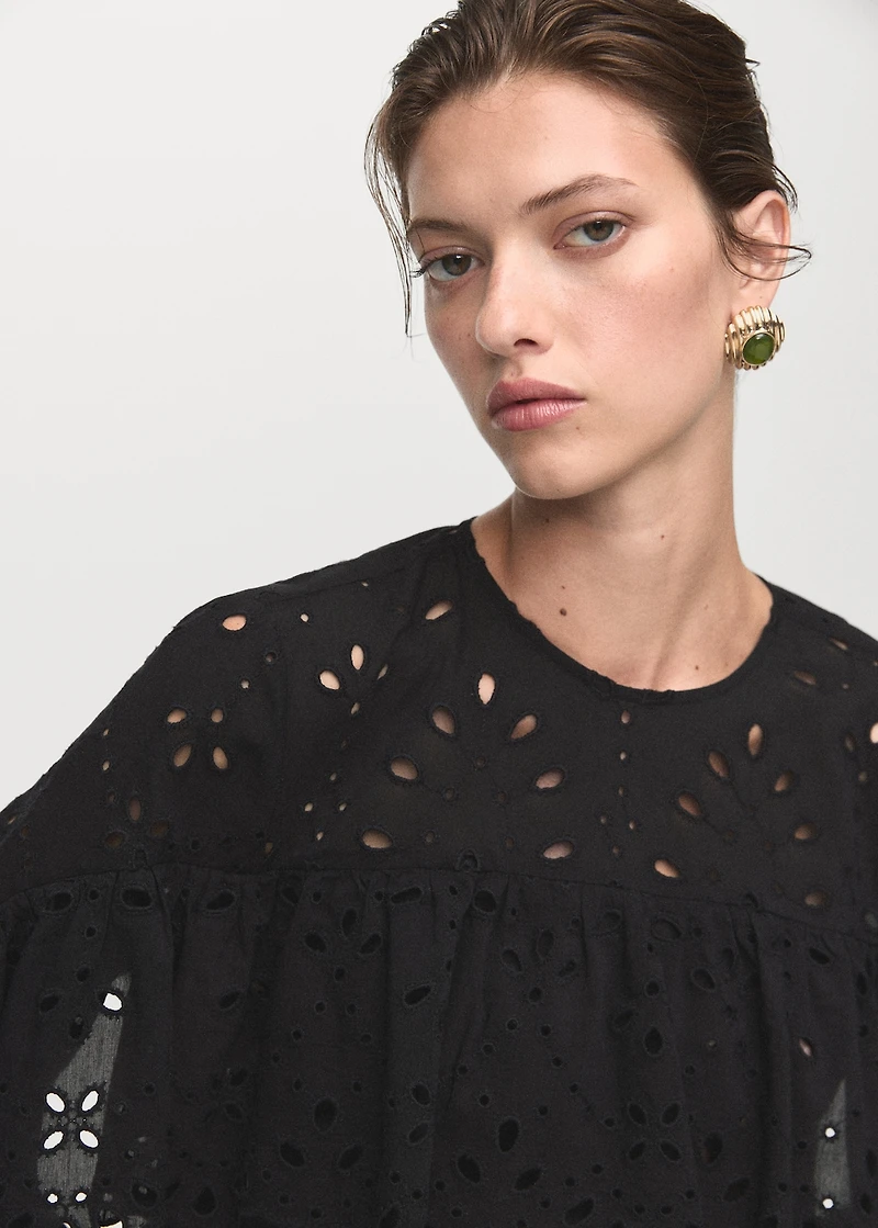 Blouse with embroidered eyelet ruffles