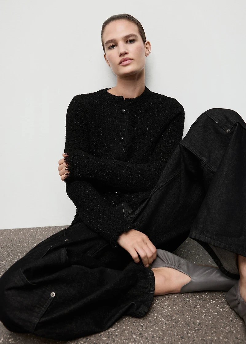 Tweed cardigan with frayed trims