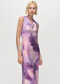 Satin tie-dye dress with draped neckline