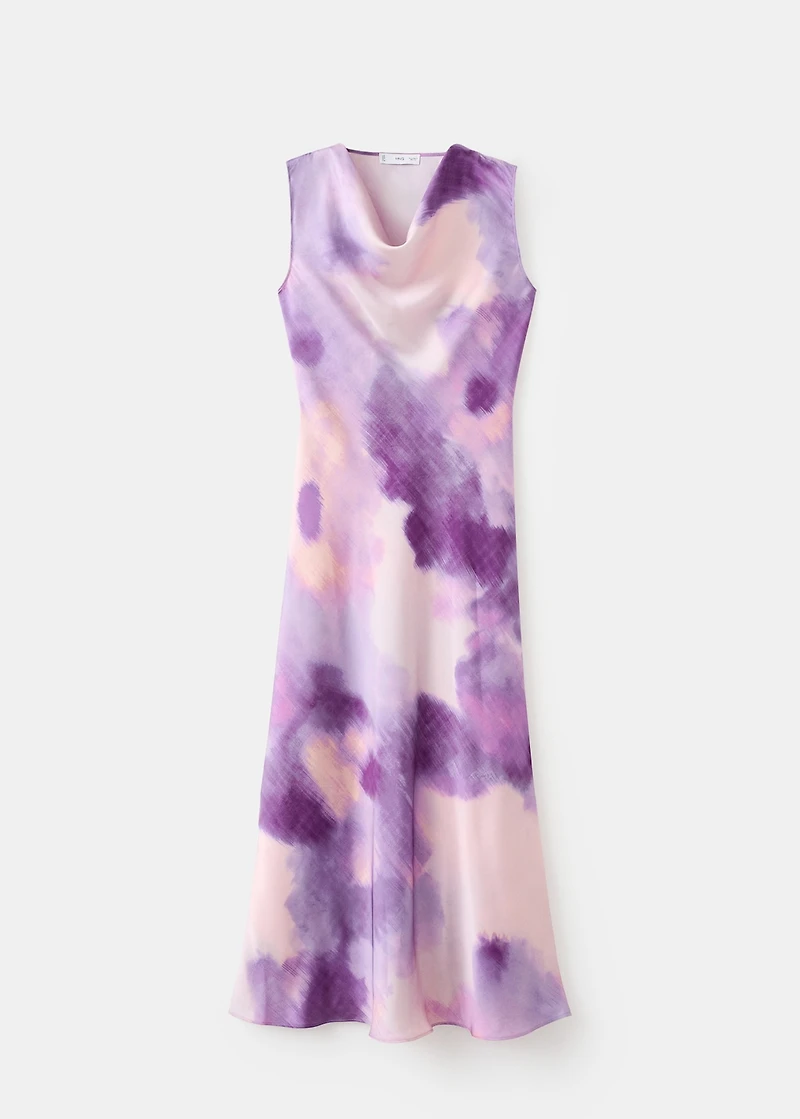 Satin tie-dye dress with draped neckline