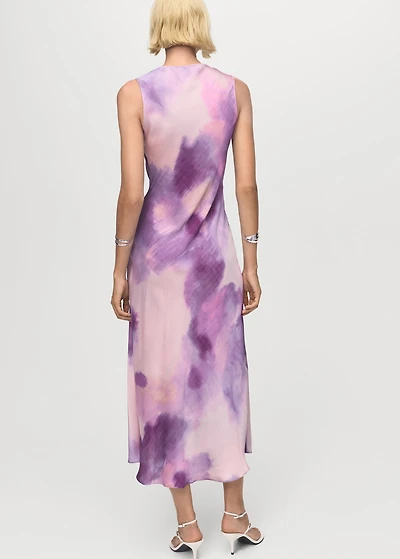 Satin tie-dye dress with draped neckline