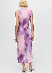 Satin tie-dye dress with draped neckline