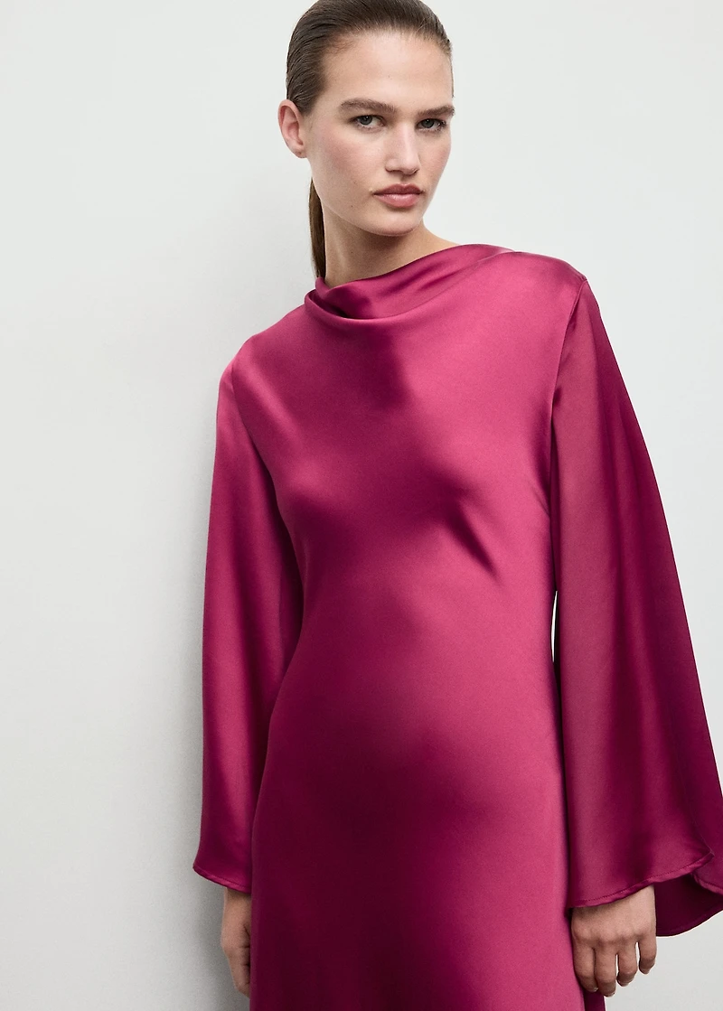 Flared-sleeve satin dress