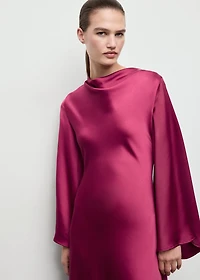 Flared-sleeve satin dress