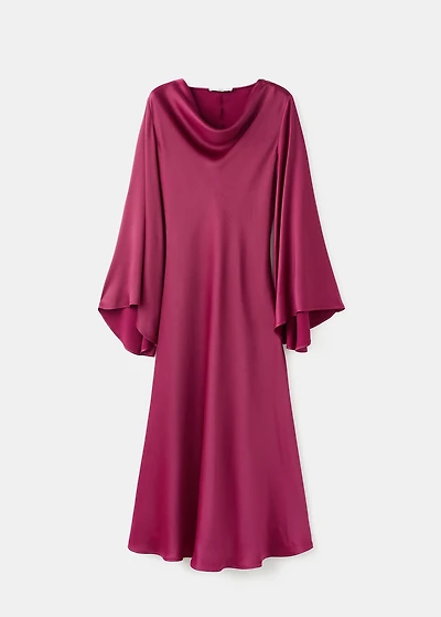 Flared-sleeve satin dress