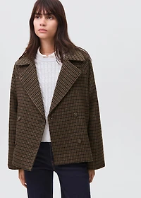 Checked wool-blend coat