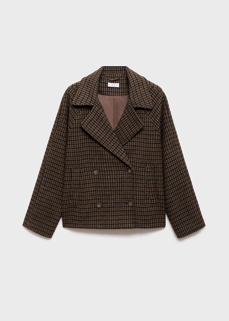 Checked wool-blend coat