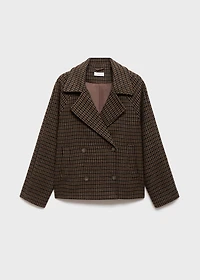 Checked wool-blend coat