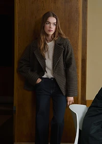 Checked wool-blend coat