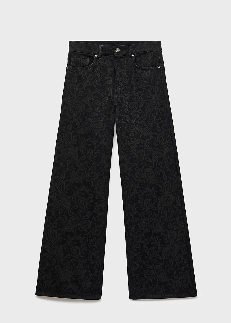 Wide-leg paisley-print jeans