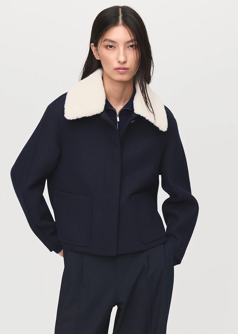 Wool-blend jacket with shearling collar