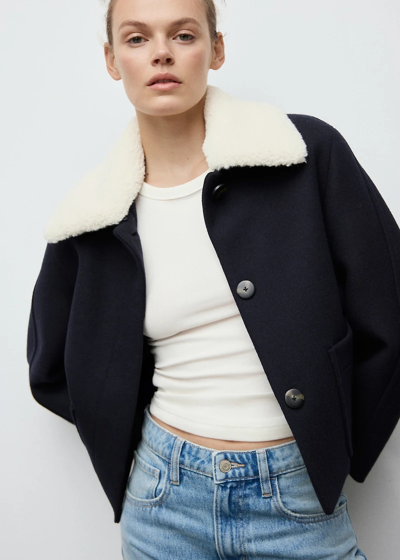Wool-blend jacket with shearling collar