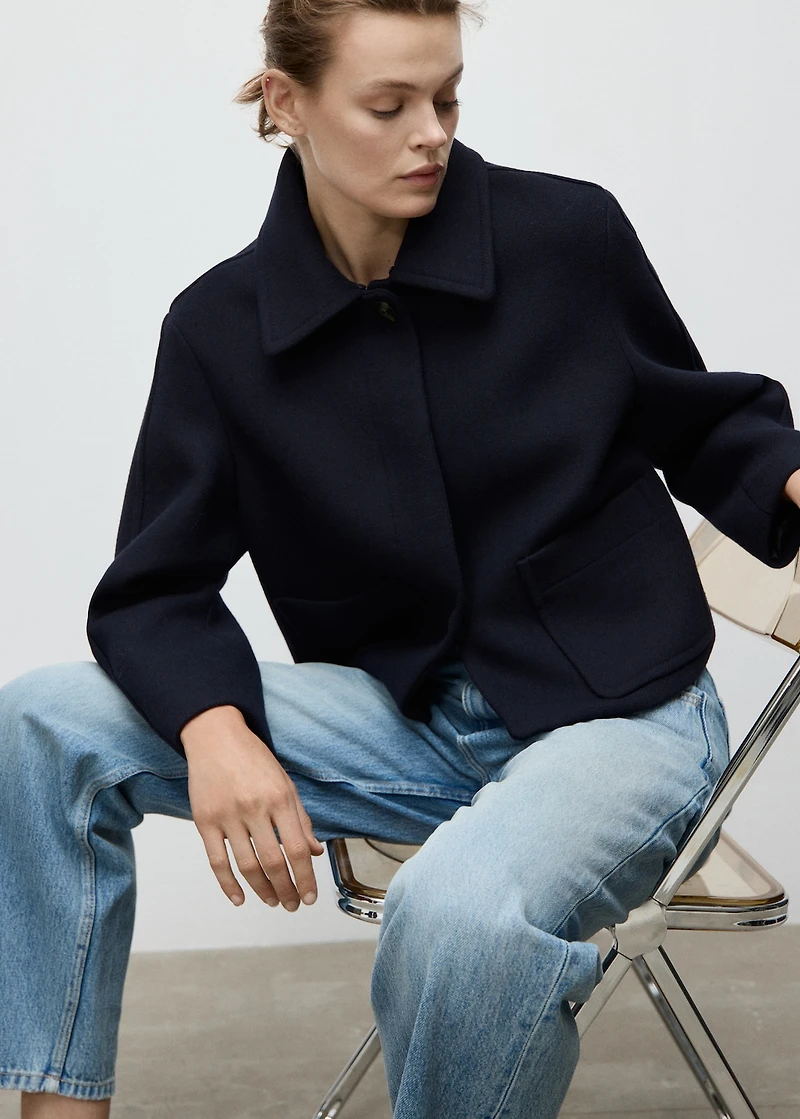 Wool-blend jacket with shearling collar