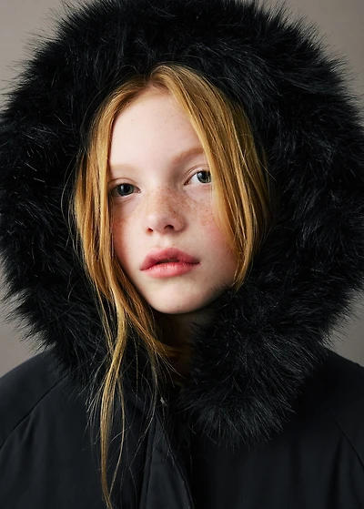 Anorak with shearling-effect hood