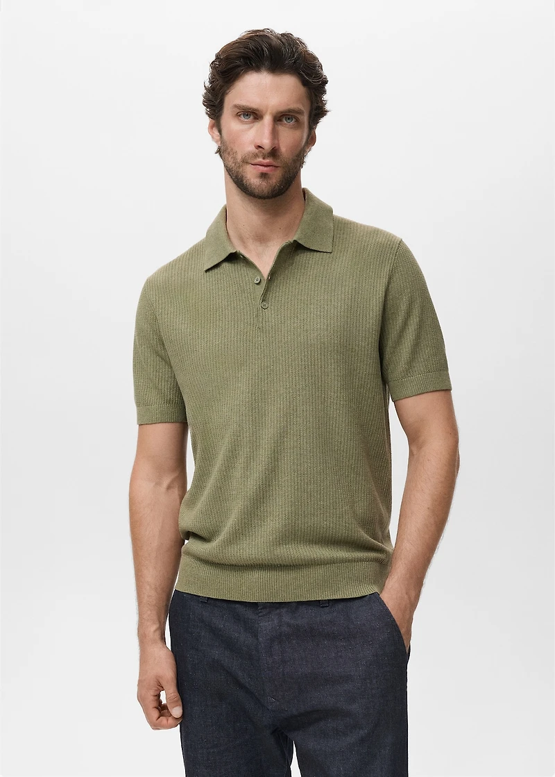 Ribbed knit polo shirt