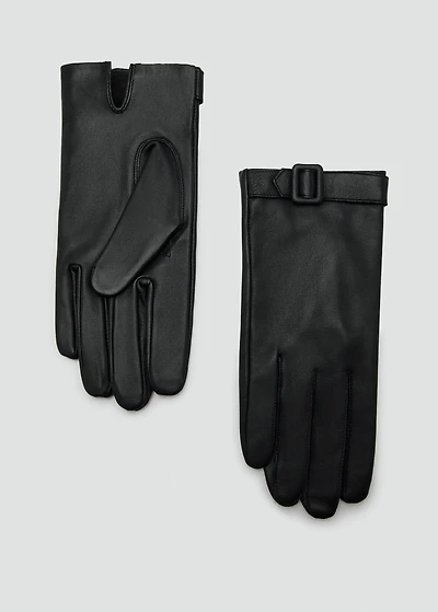 Leather gloves with buckle