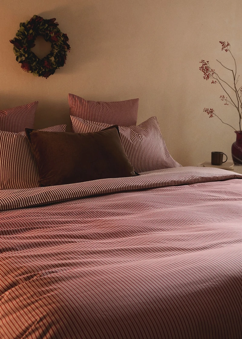 200-thread count percale cotton reversible striped duvet cover for 53.15/55.12 bed