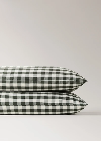 Two cotton yarn-dyed gingham check pillowcases 50x75cm