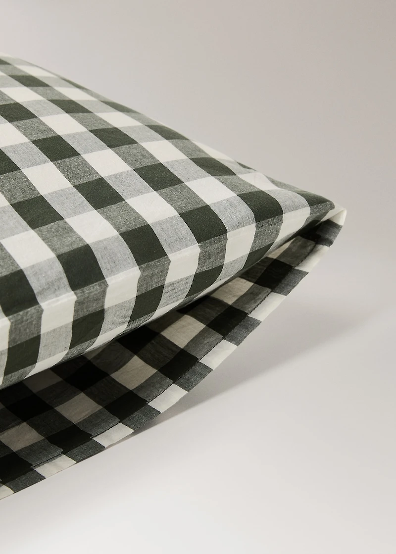Two cotton yarn-dyed gingham check pillowcases 50x75cm