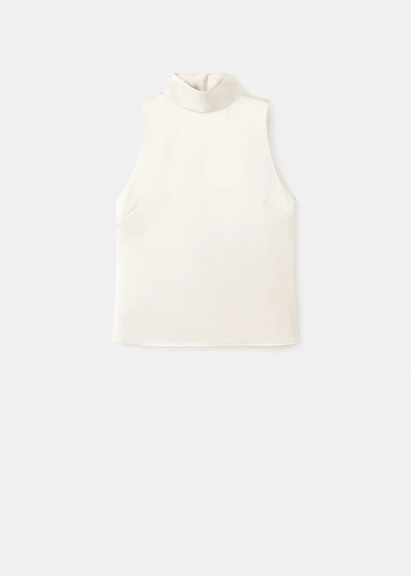 High collar satin blouse