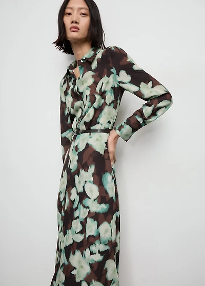Printed shirt dress with belt