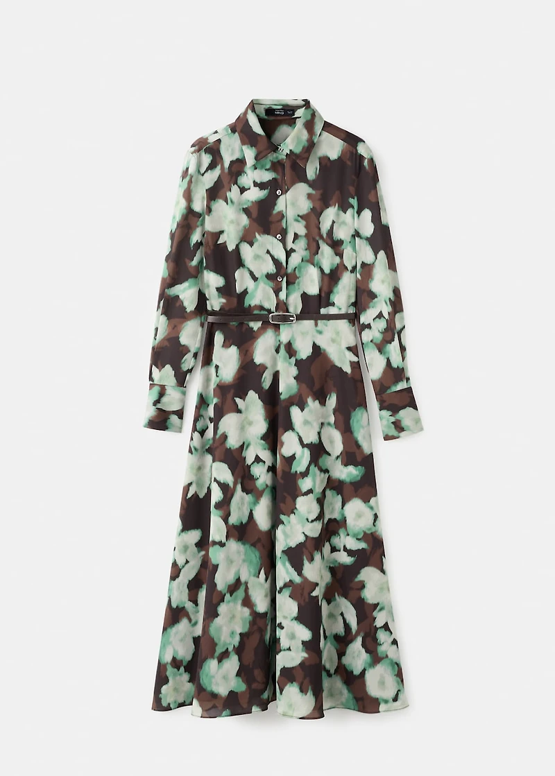 Printed shirt dress with belt