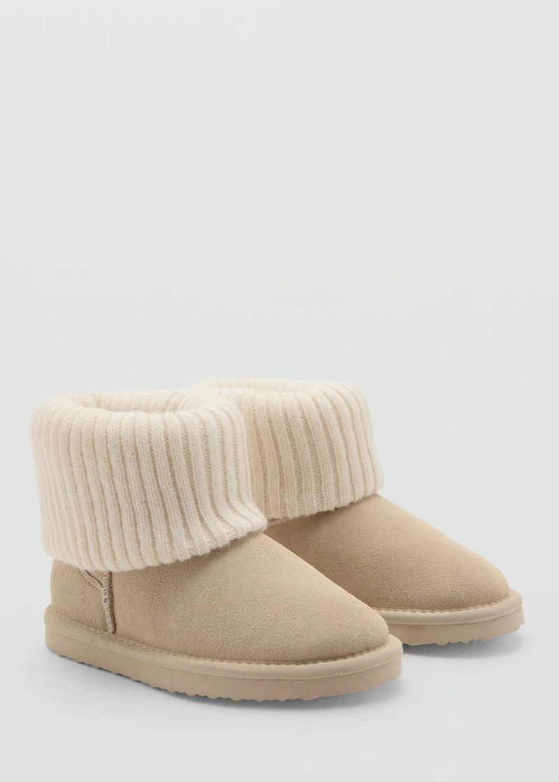 Leather ankle boots with knitted detail