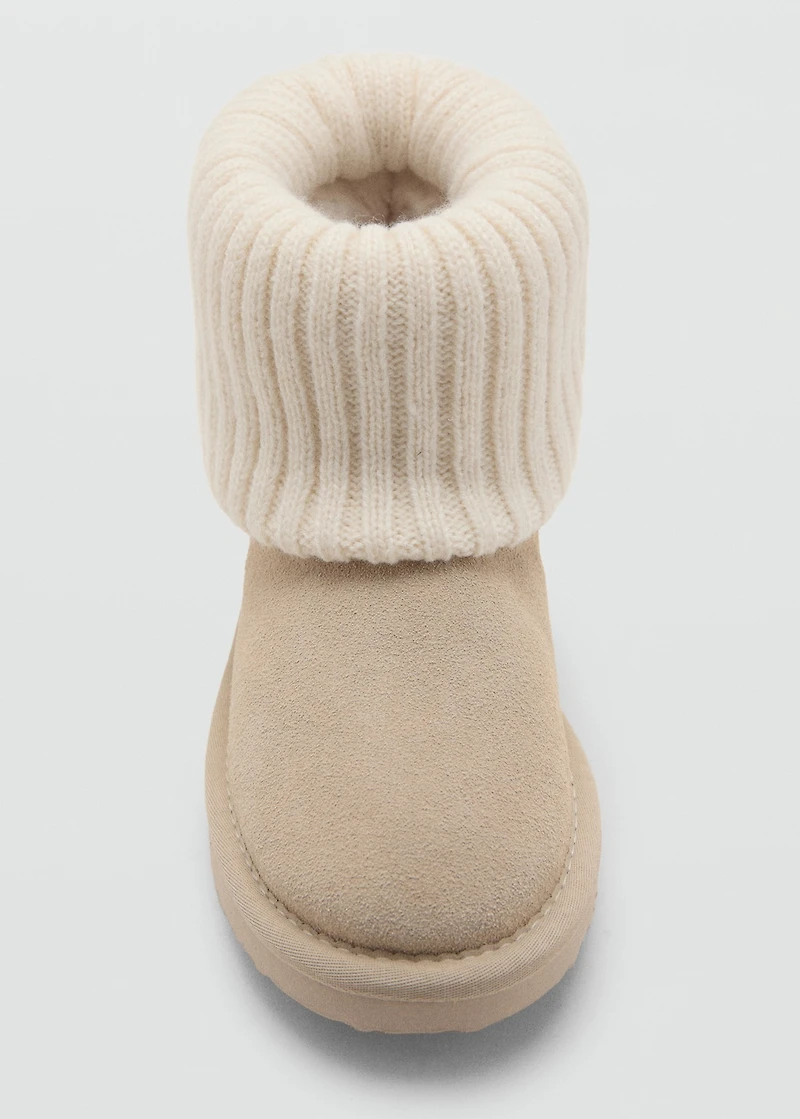 Leather ankle boots with knitted detail