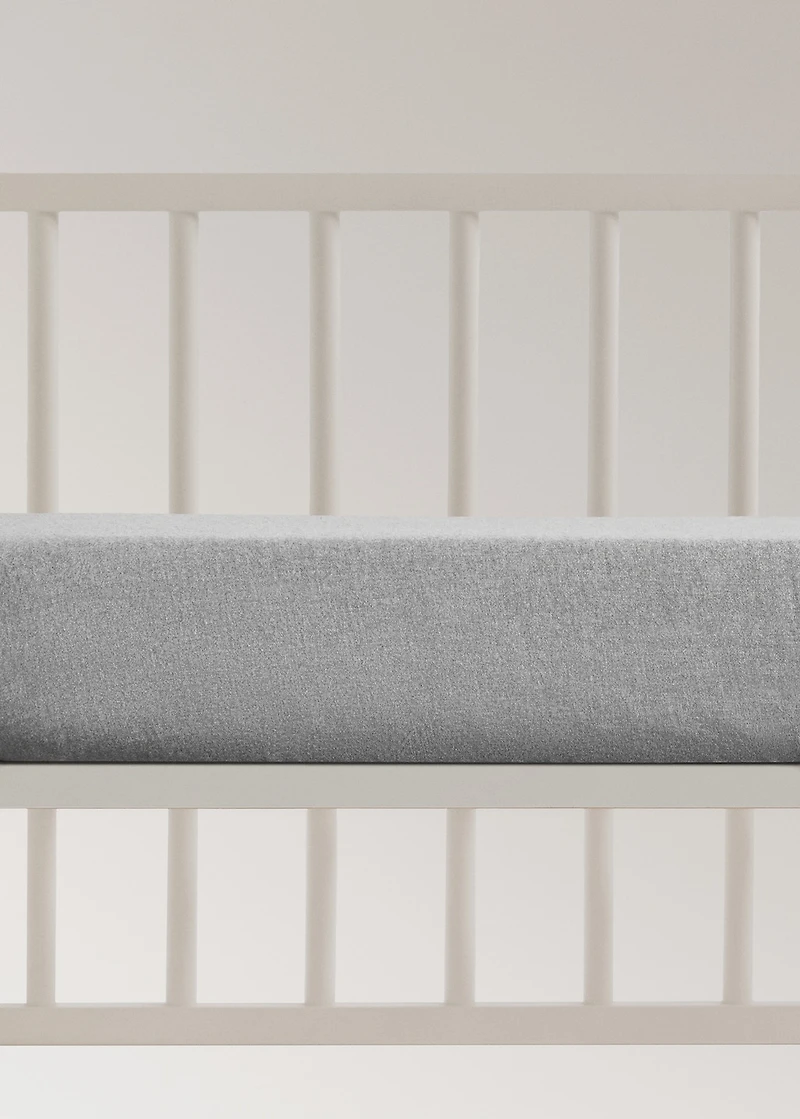 Melange-yarn fine-striped cotton fitted sheet for cot