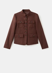 Wool jacket with band collar and pockets