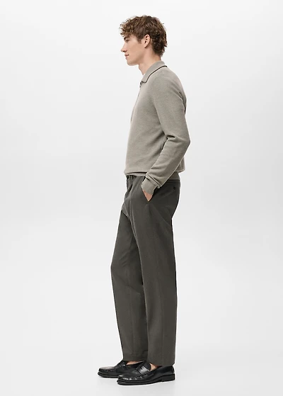 Regular fit cord pleated pants