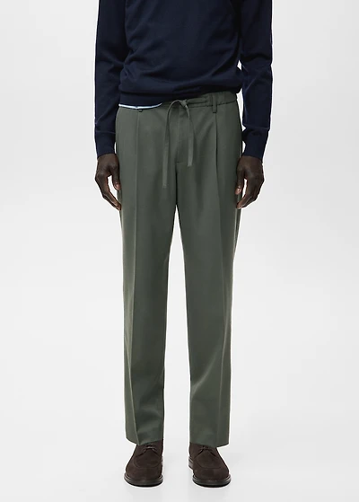 Regular fit cord pleated pants