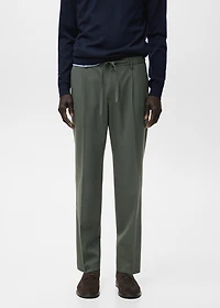 Regular fit cord pleated pants