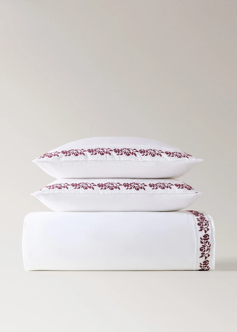 300-thread count satin cotton duvet cover with cross-stitch embroidery for 59/63 bed