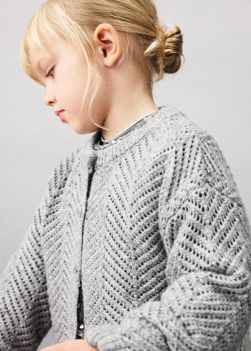 Herringbone-pattern openwork cardigan