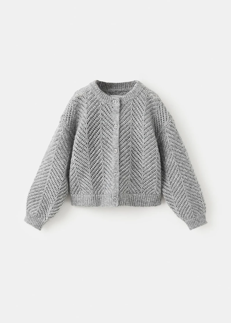 Herringbone-pattern openwork cardigan